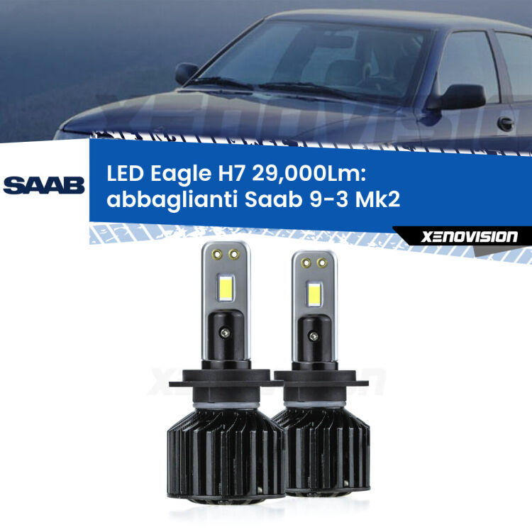<strong>Kit abbaglianti LED specifico per Saab 9-3</strong> Mk2 2003-2007. Lampade <strong>H7</strong> Canbus da 29.000Lumen di luminosità modello Eagle Xenovision.