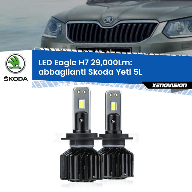 Abbaglianti LED H7 29,000Lm per Skoda Yeti 5L 2009 -2017 <strong>Kit abbaglianti LED specifico per Skoda Yeti</strong> 5L 2009 -2017. Lampade <strong>H7</strong> Canbus da 29.000Lumen di luminosità modello Eagle Xenovision.