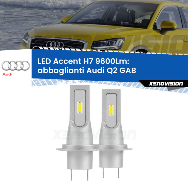 <strong>Kit LED Abbaglianti per Audi Q2</strong> GAB 2016-2018.</strong> Coppia lampade <strong>H7</strong> senza ventola e ultracompatte per installazioni in fari senza spazi.