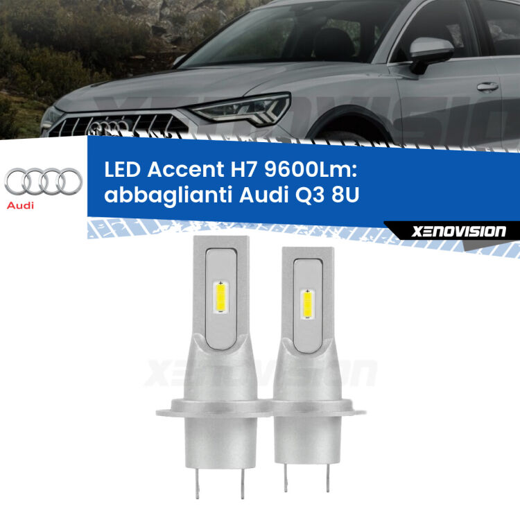 <strong>Kit LED Abbaglianti per Audi Q3</strong> 8U 2011-2018.</strong> Coppia lampade <strong>H7</strong> senza ventola e ultracompatte per installazioni in fari senza spazi.