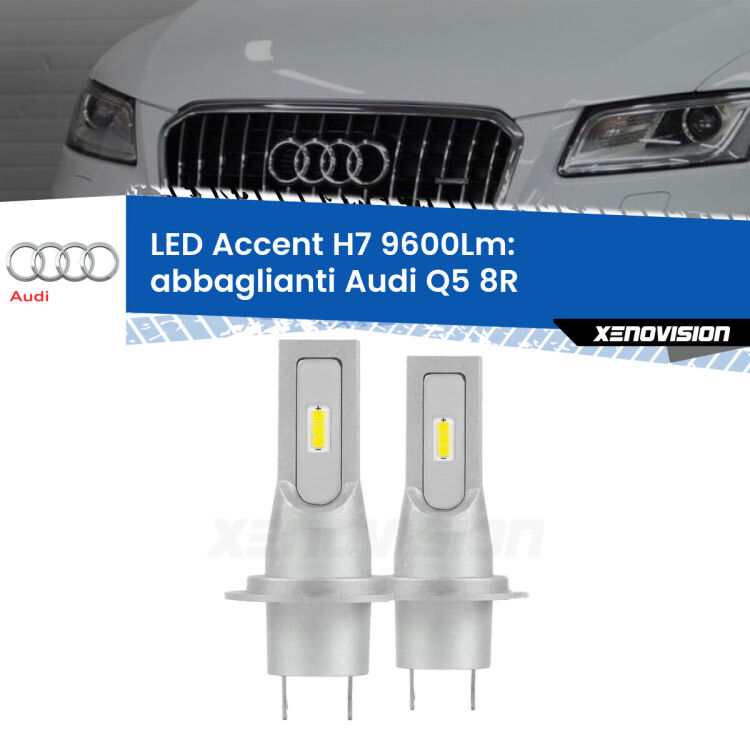 <strong>Kit LED Abbaglianti per Audi Q5</strong> 8R 2008-2017.</strong> Coppia lampade <strong>H7</strong> senza ventola e ultracompatte per installazioni in fari senza spazi.