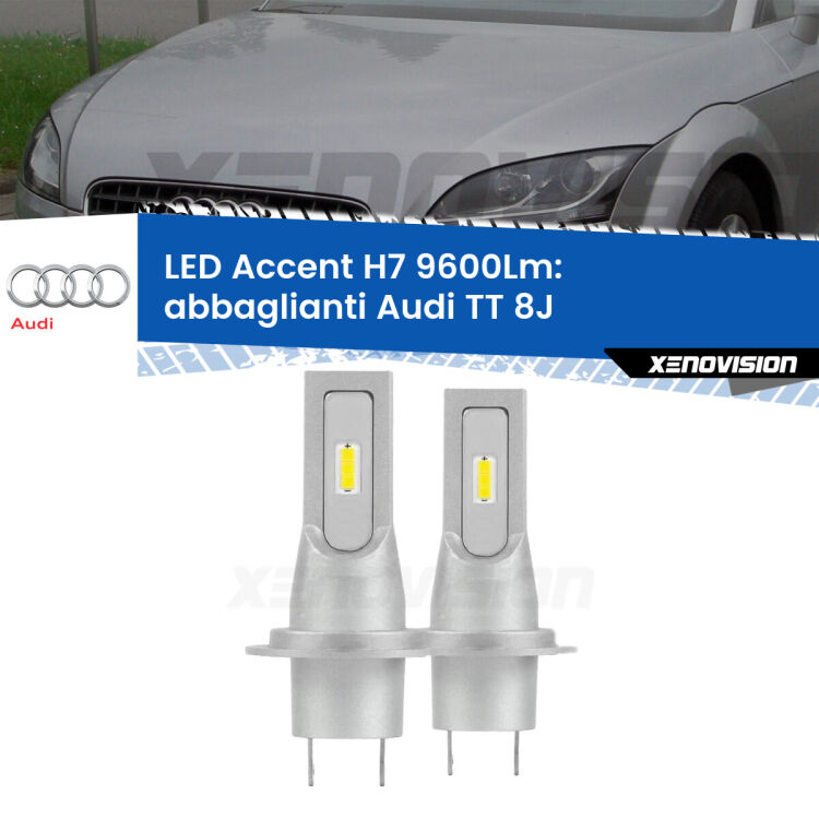 <strong>Kit LED Abbaglianti per Audi TT</strong> 8J 2006-2014.</strong> Coppia lampade <strong>H7</strong> senza ventola e ultracompatte per installazioni in fari senza spazi.