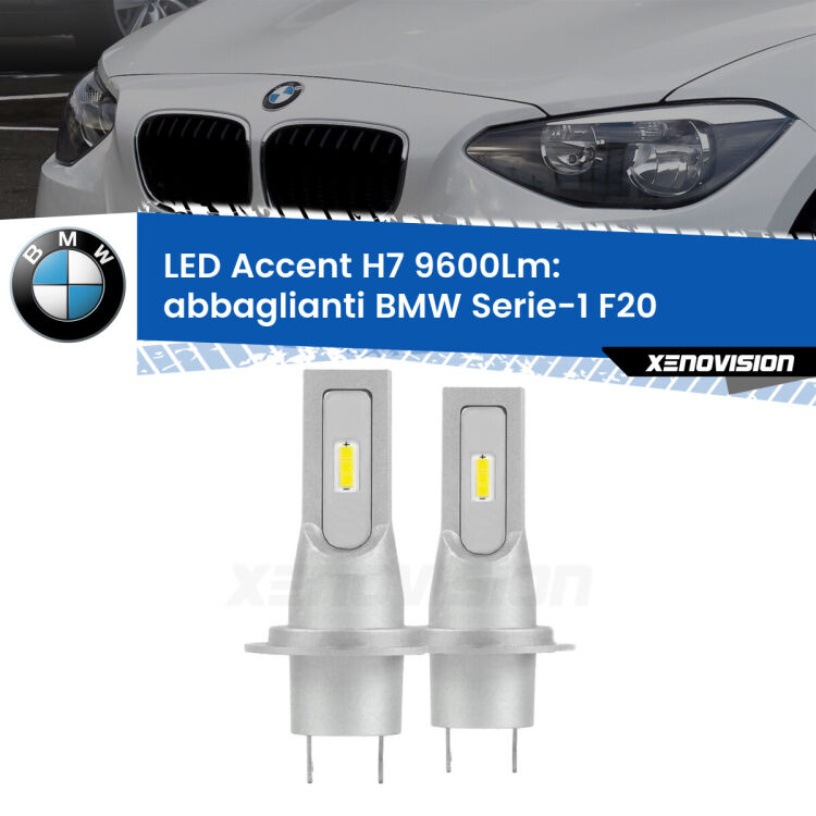 <strong>Kit LED Abbaglianti per BMW Serie-1</strong> F20 2010-2019.</strong> Coppia lampade <strong>H7</strong> senza ventola e ultracompatte per installazioni in fari senza spazi.