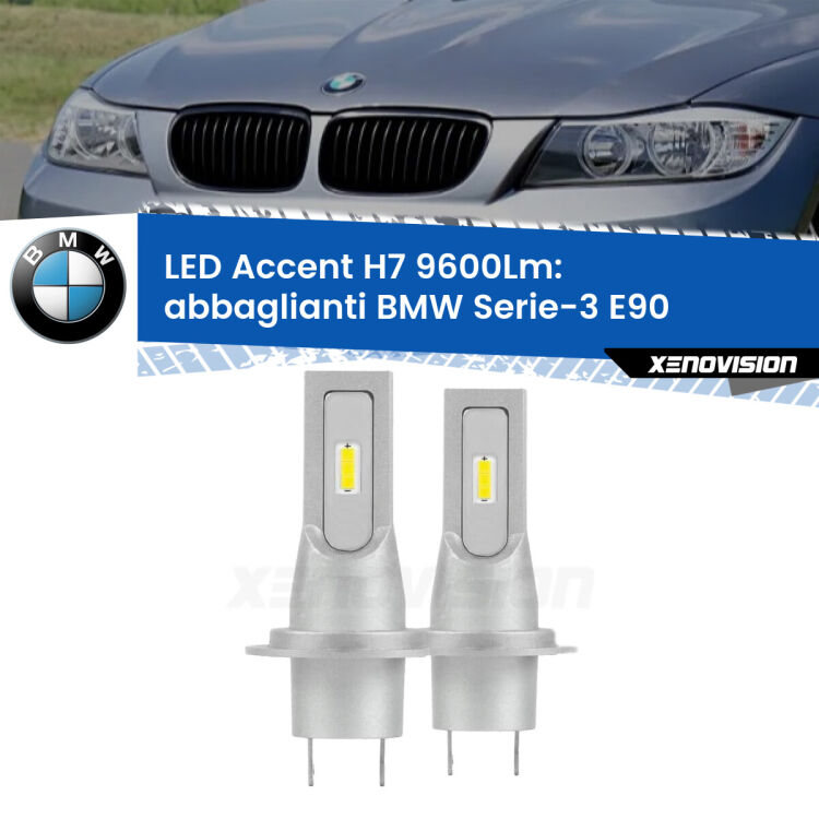 <strong>Kit LED Abbaglianti per BMW Serie-3</strong> E90 2005-2011.</strong> Coppia lampade <strong>H7</strong> senza ventola e ultracompatte per installazioni in fari senza spazi.