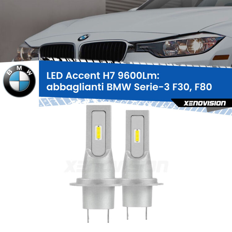 <strong>Kit LED Abbaglianti per BMW Serie-3</strong> F30, F80 2012-2019.</strong> Coppia lampade <strong>H7</strong> senza ventola e ultracompatte per installazioni in fari senza spazi.