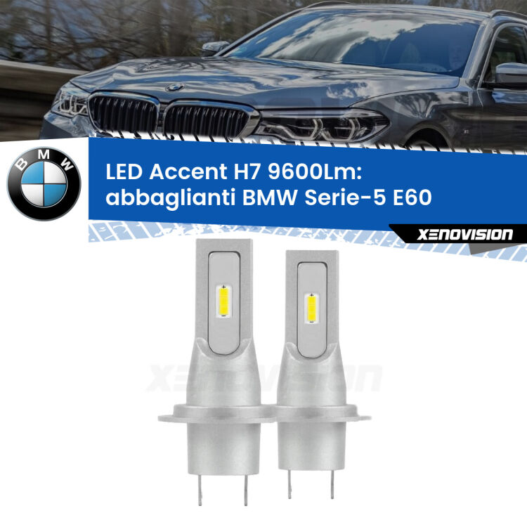 <strong>Kit LED Abbaglianti per BMW Serie-5</strong> E60 2003-2010.</strong> Coppia lampade <strong>H7</strong> senza ventola e ultracompatte per installazioni in fari senza spazi.
