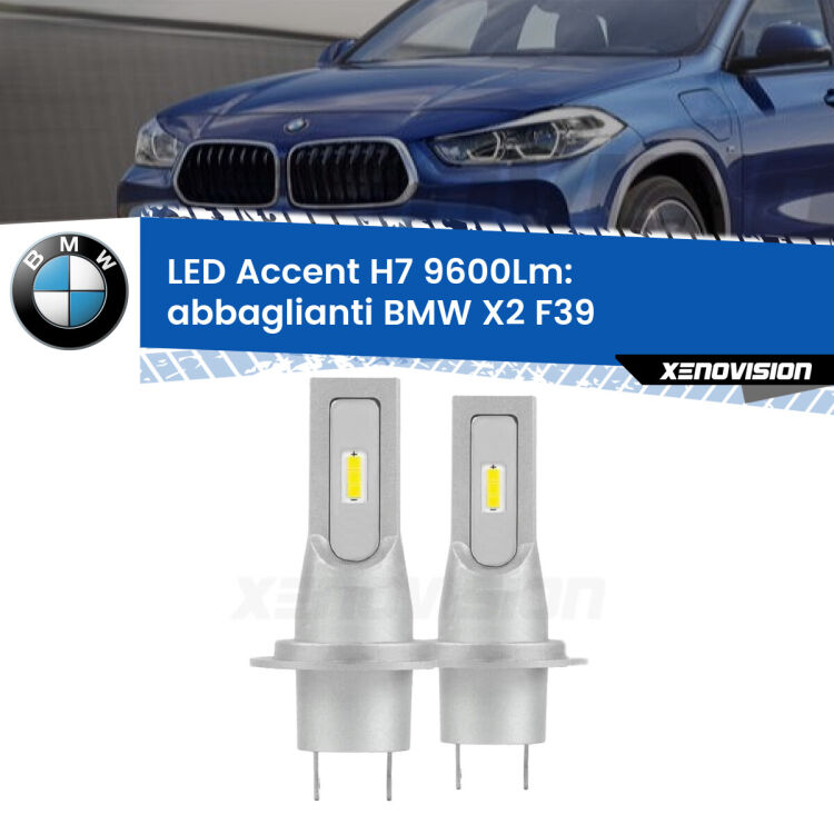 <strong>Kit LED Abbaglianti per BMW X2</strong> F39 2017in poi.</strong> Coppia lampade <strong>H7</strong> senza ventola e ultracompatte per installazioni in fari senza spazi.