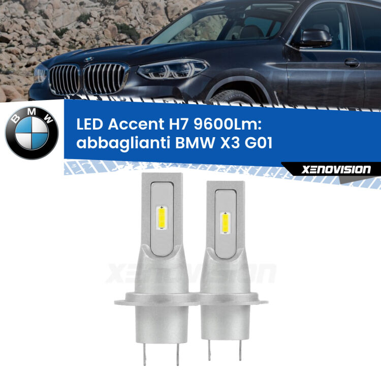 <strong>Kit LED Abbaglianti per BMW X3</strong> G01 2017in poi.</strong> Coppia lampade <strong>H7</strong> senza ventola e ultracompatte per installazioni in fari senza spazi.