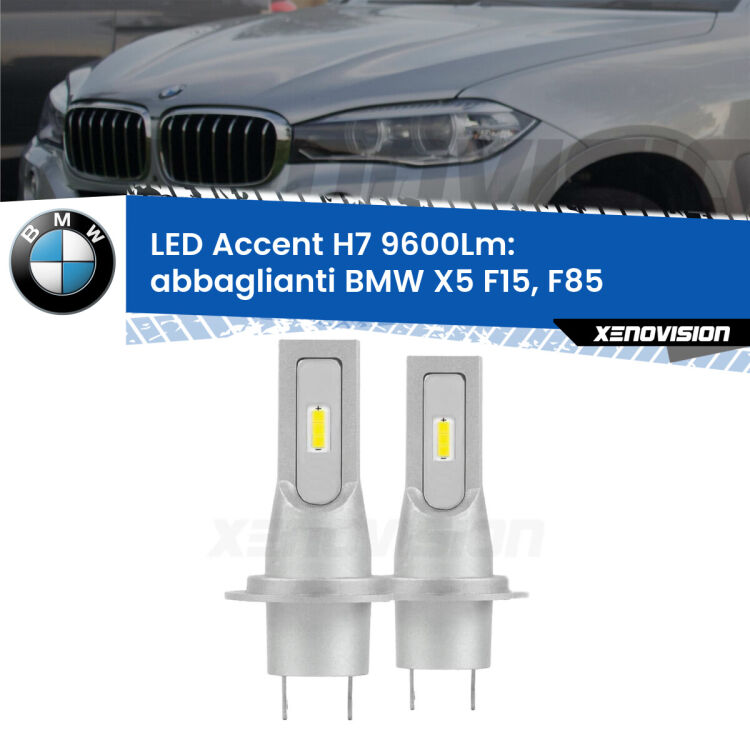 <strong>Kit LED Abbaglianti per BMW X5</strong> F15, F85 2014-2018.</strong> Coppia lampade <strong>H7</strong> senza ventola e ultracompatte per installazioni in fari senza spazi.