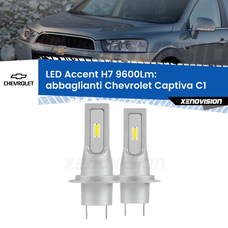 Abbaglianti LED H7 9600Lm per Chevrolet Captiva C1 2016 -2018 <strong>Kit LED Abbaglianti per Chevrolet Captiva</strong> C1 2016 -2018.</strong> Coppia lampade <strong>H7</strong> senza ventola e ultracompatte per installazioni in fari senza spazi.