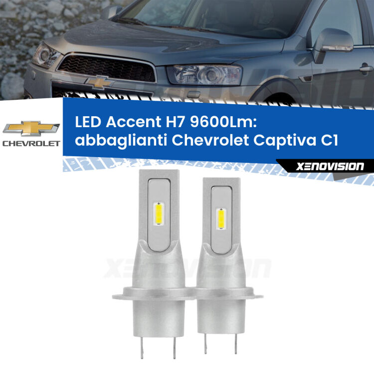 <strong>Kit LED Abbaglianti per Chevrolet Captiva</strong> C1 2016-2018.</strong> Coppia lampade <strong>H7</strong> senza ventola e ultracompatte per installazioni in fari senza spazi.