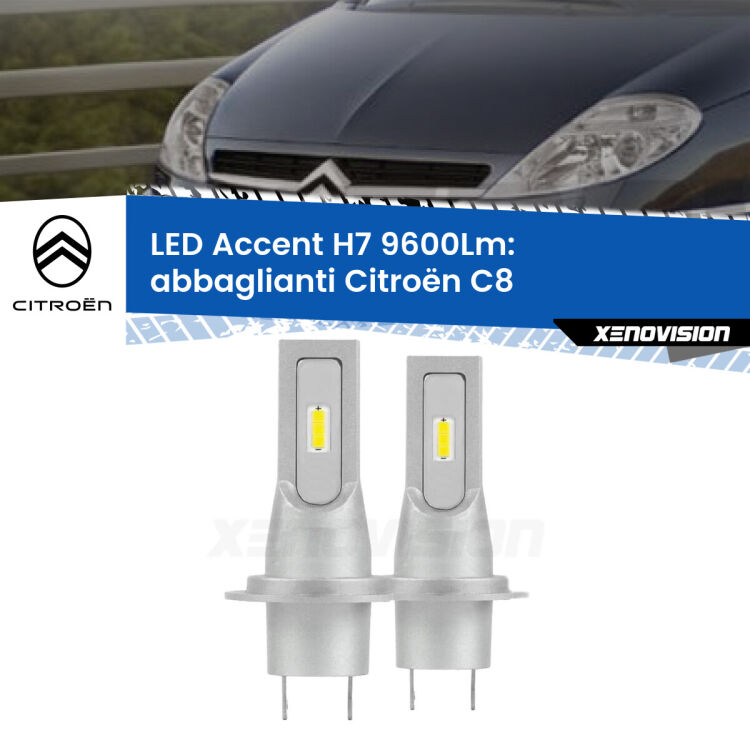 0 Abbaglianti LED H7 9600Lm per Citroën C8  2002 -2010 <strong>Kit LED Abbaglianti per Citroën C8</strong>  2002 -2010.</strong> Coppia lampade <strong>H7</strong> senza ventola e ultracompatte per installazioni in fari senza spazi.