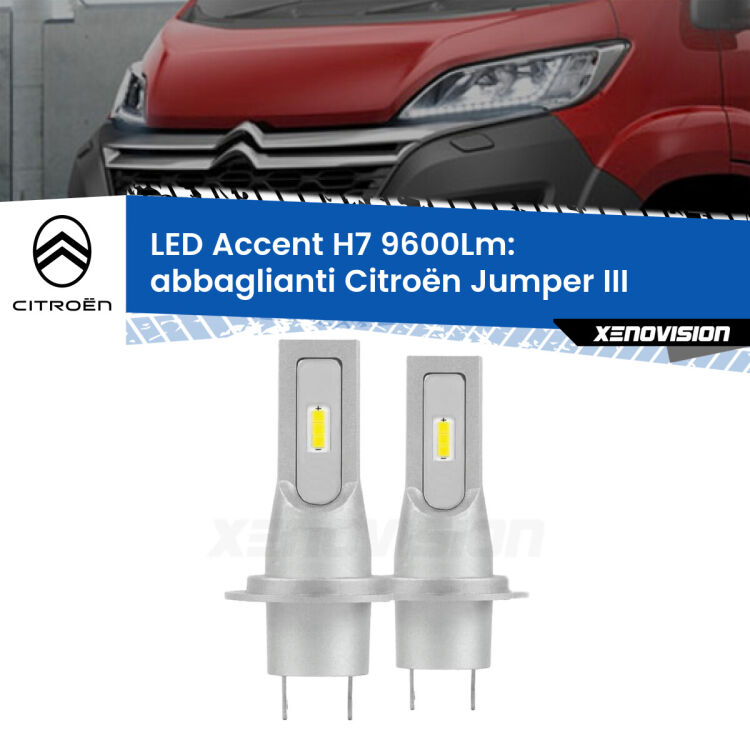 Abbaglianti LED H7 9600Lm per Citroën Jumper III in poi <strong>Kit LED Abbaglianti per Citroën Jumper</strong> III in poi.</strong> Coppia lampade <strong>H7</strong> senza ventola e ultracompatte per installazioni in fari senza spazi.