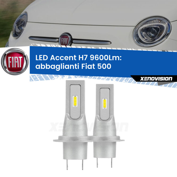 <strong>Kit LED Abbaglianti per Fiat 500</strong>  2015-2022.</strong> Coppia lampade <strong>H7</strong> senza ventola e ultracompatte per installazioni in fari senza spazi.