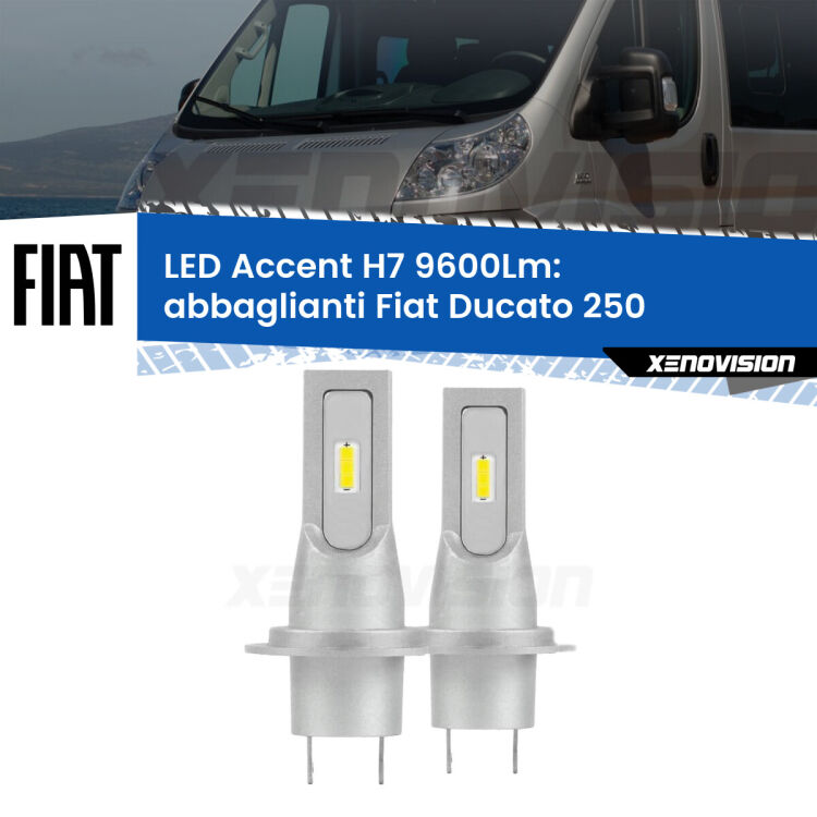0 Abbaglianti LED H7 9600Lm per Fiat Ducato 250 restyling 2014 <strong>Kit LED Abbaglianti per Fiat Ducato</strong> 250 restyling 2014.</strong> Coppia lampade <strong>H7</strong> senza ventola e ultracompatte per installazioni in fari senza spazi.