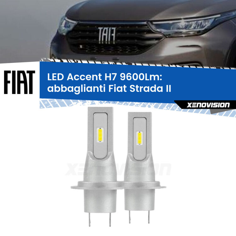 Abbaglianti LED H7 9600Lm per Fiat Strada II 2º restyling <strong>Kit LED Abbaglianti per Fiat Strada</strong> II 2º restyling.</strong> Coppia lampade <strong>H7</strong> senza ventola e ultracompatte per installazioni in fari senza spazi.