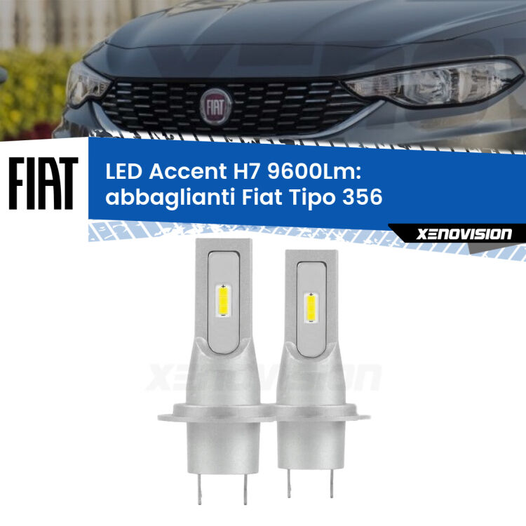 Abbaglianti LED H7 9600Lm per Fiat Tipo 356 fari lenticolari <strong>Kit LED Abbaglianti per Fiat Tipo</strong> 356 fari lenticolari.</strong> Coppia lampade <strong>H7</strong> senza ventola e ultracompatte per installazioni in fari senza spazi.