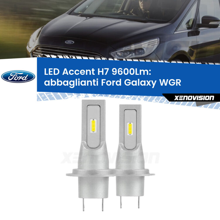 <strong>Kit LED Abbaglianti per Ford Galaxy</strong> WGR con fari Xenon.</strong> Coppia lampade <strong>H7</strong> senza ventola e ultracompatte per installazioni in fari senza spazi.