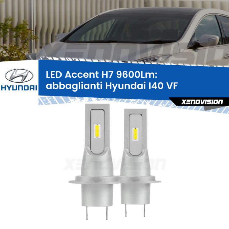 Abbaglianti LED H7 9600Lm per Hyundai I40 VF prima serie <strong>Kit LED Abbaglianti per Hyundai I40</strong> VF prima serie.</strong> Coppia lampade <strong>H7</strong> senza ventola e ultracompatte per installazioni in fari senza spazi.