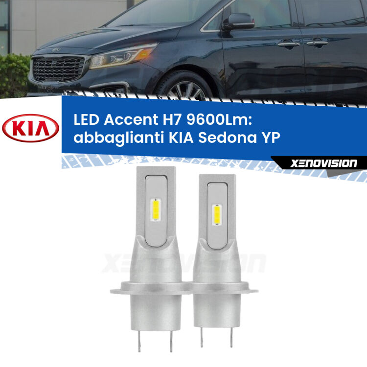<strong>Kit LED Abbaglianti per KIA Sedona</strong> YP 2014-2018.</strong> Coppia lampade <strong>H7</strong> senza ventola e ultracompatte per installazioni in fari senza spazi.