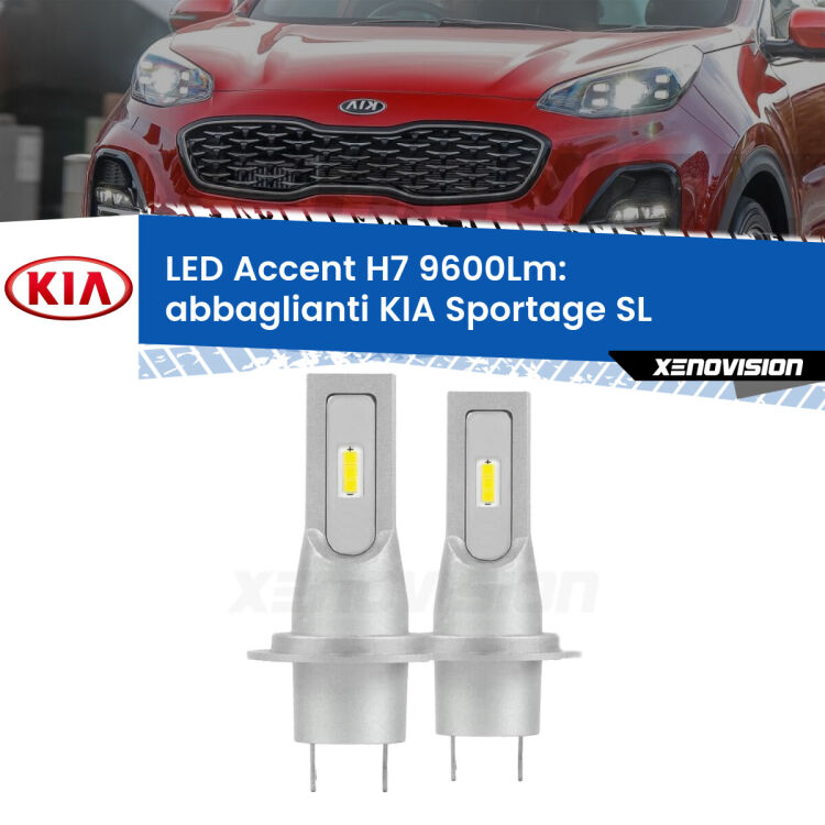 <strong>Kit LED Abbaglianti per KIA Sportage</strong> SL 2010-2014.</strong> Coppia lampade <strong>H7</strong> senza ventola e ultracompatte per installazioni in fari senza spazi.