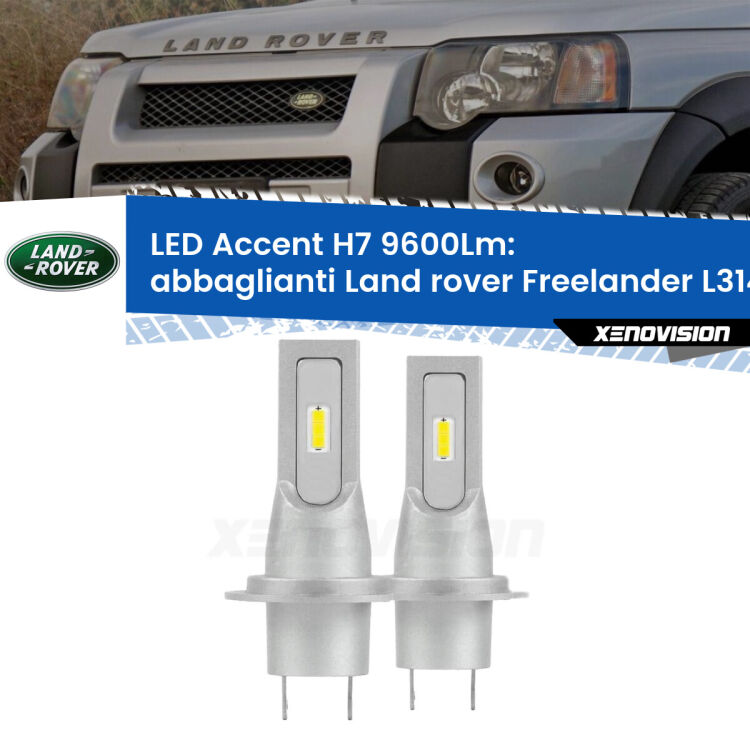 Abbaglianti LED H7 9600Lm per Land rover Freelander L314 a parabola doppia <strong>Kit LED Abbaglianti per Land rover Freelander</strong> L314 a parabola doppia.</strong> Coppia lampade <strong>H7</strong> senza ventola e ultracompatte per installazioni in fari senza spazi.