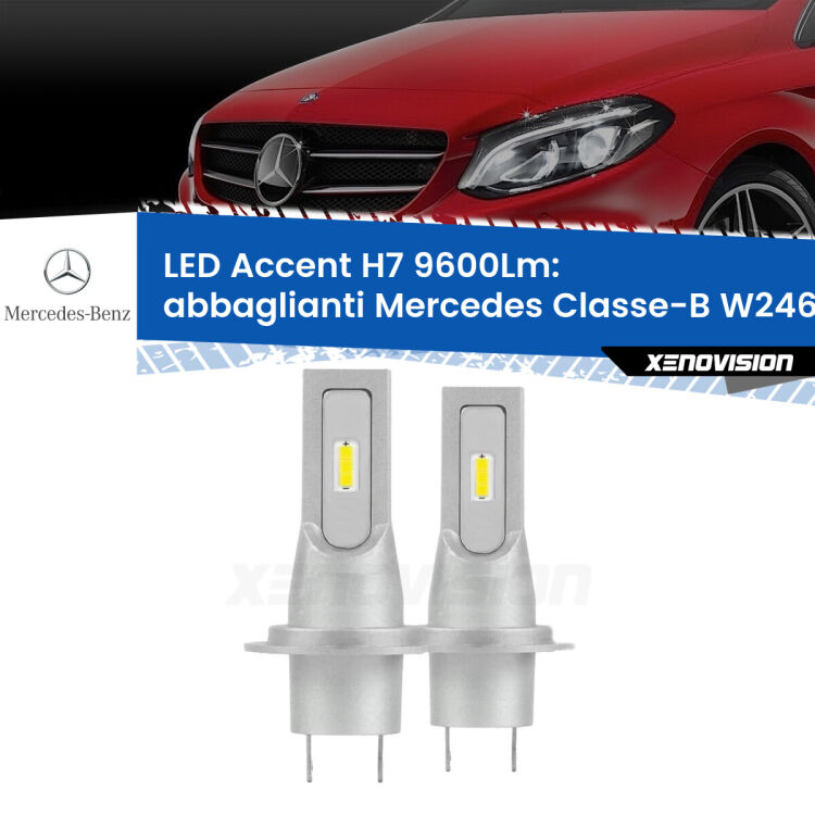 <strong>Kit LED Abbaglianti per Mercedes Classe-B</strong> W246, W242 2011-2018.</strong> Coppia lampade <strong>H7</strong> senza ventola e ultracompatte per installazioni in fari senza spazi.