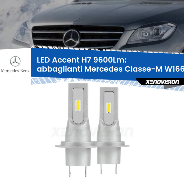 Abbaglianti LED H7 9600Lm per Mercedes Classe-M W166 2011 -2015 <strong>Kit LED Abbaglianti per Mercedes Classe-M</strong> W166 2011 -2015.</strong> Coppia lampade <strong>H7</strong> senza ventola e ultracompatte per installazioni in fari senza spazi.