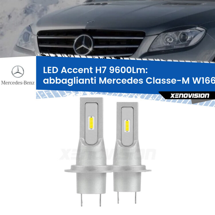 <strong>Kit LED Abbaglianti per Mercedes Classe-M</strong> W166 2011-2015.</strong> Coppia lampade <strong>H7</strong> senza ventola e ultracompatte per installazioni in fari senza spazi.