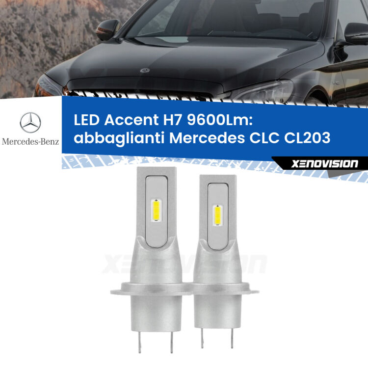 Abbaglianti LED H7 9600Lm per Mercedes CLC CL203 2008 -2011 <strong>Kit LED Abbaglianti per Mercedes CLC</strong> CL203 2008 -2011.</strong> Coppia lampade <strong>H7</strong> senza ventola e ultracompatte per installazioni in fari senza spazi.