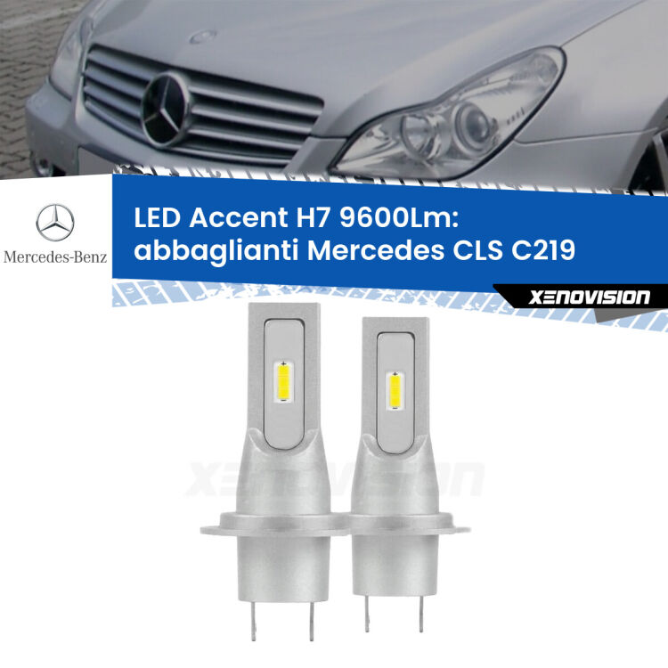 Abbaglianti LED H7 9600Lm per Mercedes CLS C219 2004 -2010 <strong>Kit LED Abbaglianti per Mercedes CLS</strong> C219 2004 -2010.</strong> Coppia lampade <strong>H7</strong> senza ventola e ultracompatte per installazioni in fari senza spazi.