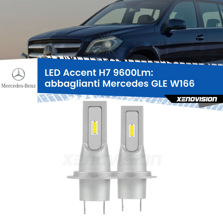 Abbaglianti LED H7 9600Lm per Mercedes GLE W166 2015 -2018 <strong>Kit LED Abbaglianti per Mercedes GLE</strong> W166 2015 -2018.</strong> Coppia lampade <strong>H7</strong> senza ventola e ultracompatte per installazioni in fari senza spazi.