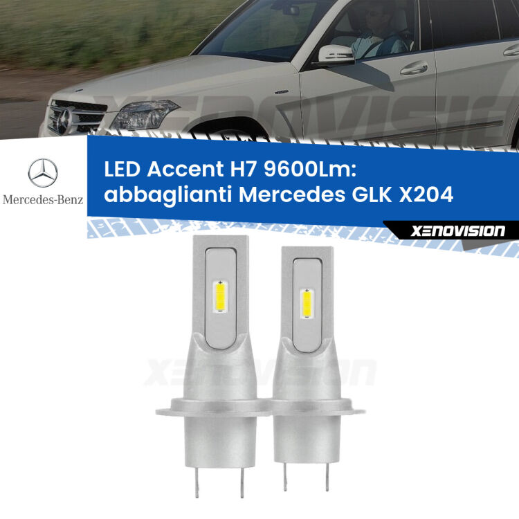 <strong>Kit LED Abbaglianti per Mercedes GLK</strong> X204 2008-2012.</strong> Coppia lampade <strong>H7</strong> senza ventola e ultracompatte per installazioni in fari senza spazi.