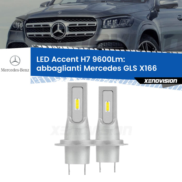 <strong>Kit LED Abbaglianti per Mercedes GLS</strong> X166 2015-2019.</strong> Coppia lampade <strong>H7</strong> senza ventola e ultracompatte per installazioni in fari senza spazi.