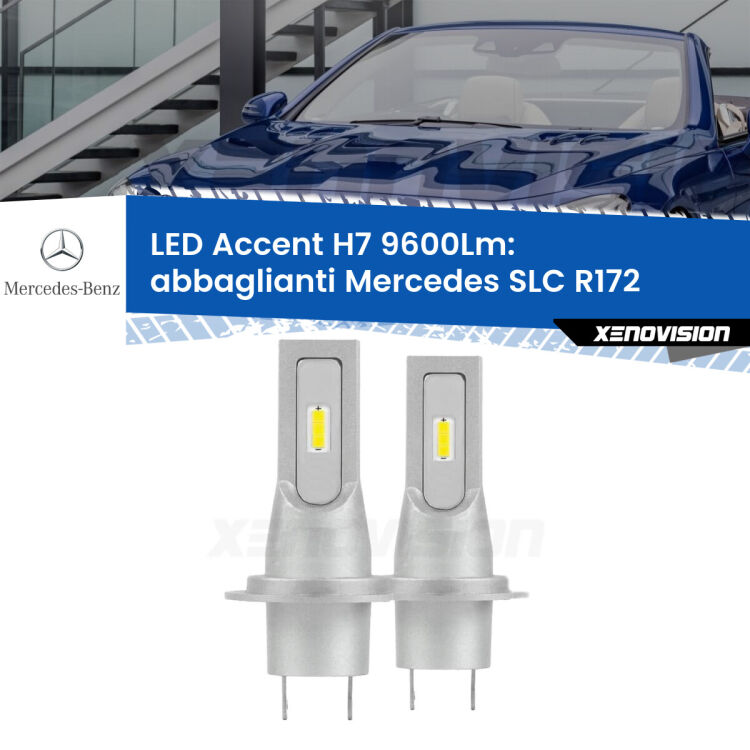 Abbaglianti LED H7 9600Lm per Mercedes SLC R172 2016 -2017 <strong>Kit LED Abbaglianti per Mercedes SLC</strong> R172 2016 -2017.</strong> Coppia lampade <strong>H7</strong> senza ventola e ultracompatte per installazioni in fari senza spazi.