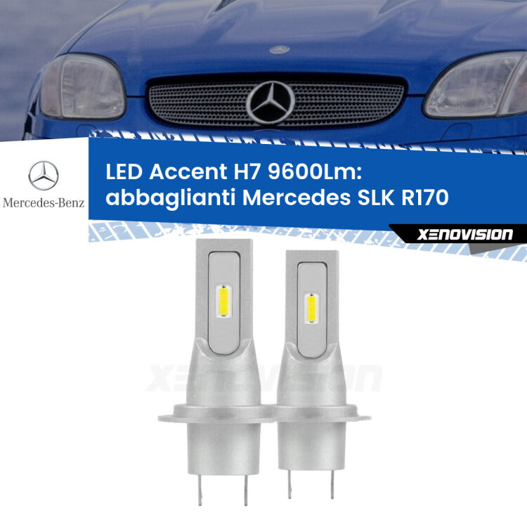 Abbaglianti LED H7 9600Lm per Mercedes SLK R170 1996 -2004 <strong>Kit LED Abbaglianti per Mercedes SLK</strong> R170 1996 -2004.</strong> Coppia lampade <strong>H7</strong> senza ventola e ultracompatte per installazioni in fari senza spazi.