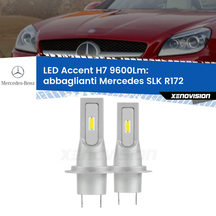 Abbaglianti LED H7 9600Lm per Mercedes SLK R172 2011 in poi <strong>Kit LED Abbaglianti per Mercedes SLK</strong> R172 2011 in poi.</strong> Coppia lampade <strong>H7</strong> senza ventola e ultracompatte per installazioni in fari senza spazi.