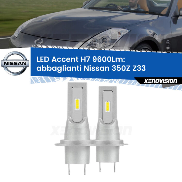 <strong>Kit LED Abbaglianti per Nissan 350Z</strong> Z33 con fari Xenon.</strong> Coppia lampade <strong>H7</strong> senza ventola e ultracompatte per installazioni in fari senza spazi.