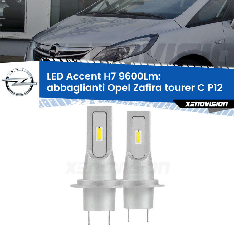 Abbaglianti LED H7 9600Lm per Opel Zafira C Tourer  2017 -2019 <strong>Kit LED Abbaglianti per Opel Zafira C Tourer</strong>  2017 -2019.</strong> Coppia lampade <strong>H7</strong> senza ventola e ultracompatte per installazioni in fari senza spazi.