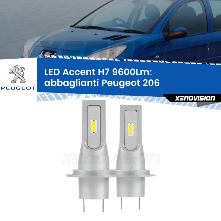 <strong>Kit LED Abbaglianti per Peugeot 206</strong>  2002-2006.</strong> Coppia lampade <strong>H7</strong> senza ventola e ultracompatte per installazioni in fari senza spazi.