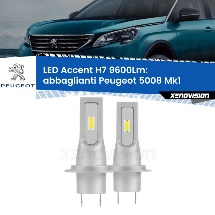 <strong>Kit LED Abbaglianti per Peugeot 5008</strong> Mk1 2009-2012.</strong> Coppia lampade <strong>H7</strong> senza ventola e ultracompatte per installazioni in fari senza spazi.