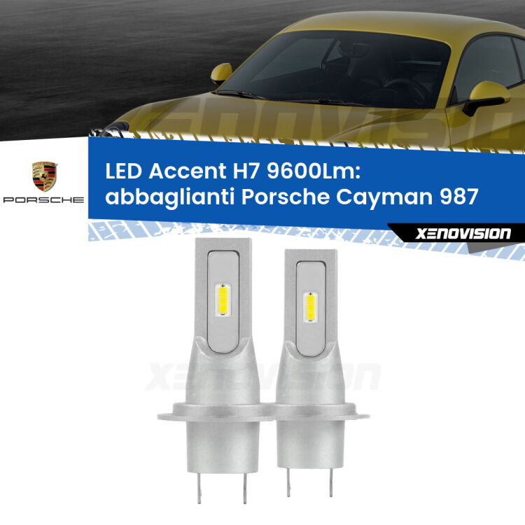 Abbaglianti LED H7 9600Lm per Porsche Cayman 987 dal 2009, con fari Bi-Xenon <strong>Kit LED Abbaglianti per Porsche Cayman</strong> 987 dal 2009, con fari Bi-Xenon.</strong> Coppia lampade <strong>H7</strong> senza ventola e ultracompatte per installazioni in fari senza spazi.