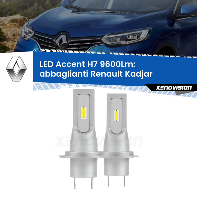 Abbaglianti LED H7 9600Lm per Renault Kadjar 2015 -2022 <strong>Kit LED Abbaglianti per Renault Kadjar</strong> 2015 -2022.</strong> Coppia lampade <strong>H7</strong> senza ventola e ultracompatte per installazioni in fari senza spazi.