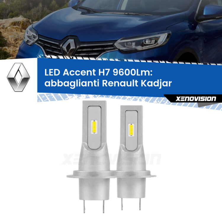 <strong>Kit LED Abbaglianti per Renault Kadjar</strong>  2015-2022.</strong> Coppia lampade <strong>H7</strong> senza ventola e ultracompatte per installazioni in fari senza spazi.