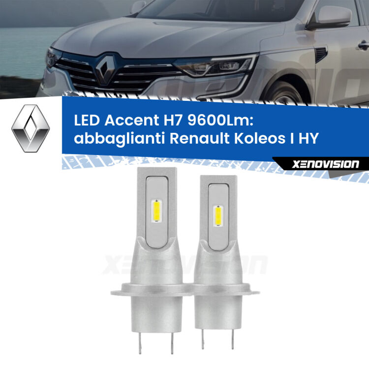<strong>Kit LED Abbaglianti per Renault Koleos I</strong> HY 2006-2015.</strong> Coppia lampade <strong>H7</strong> senza ventola e ultracompatte per installazioni in fari senza spazi.