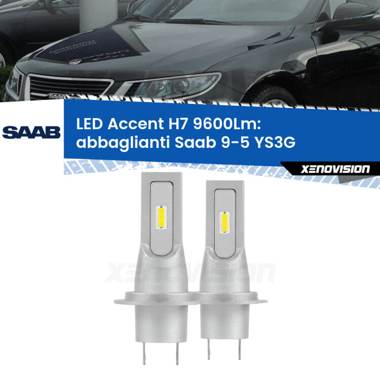<strong>Kit LED Abbaglianti per Saab 9-5</strong> YS3G 2010-2012.</strong> Coppia lampade <strong>H7</strong> senza ventola e ultracompatte per installazioni in fari senza spazi.