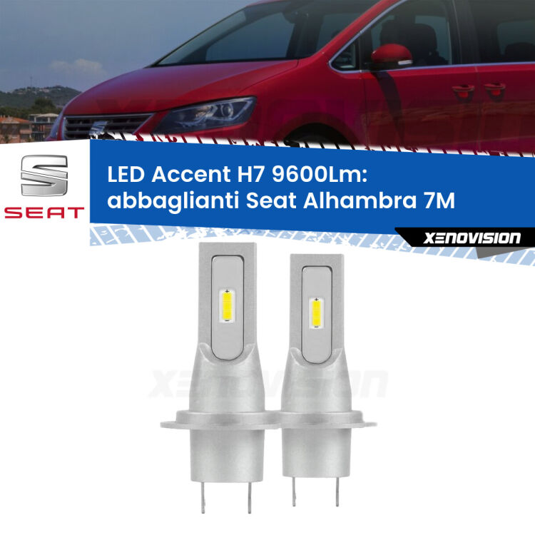 <strong>Kit LED Abbaglianti per Seat Alhambra</strong> 7M con fari Xenon.</strong> Coppia lampade <strong>H7</strong> senza ventola e ultracompatte per installazioni in fari senza spazi.