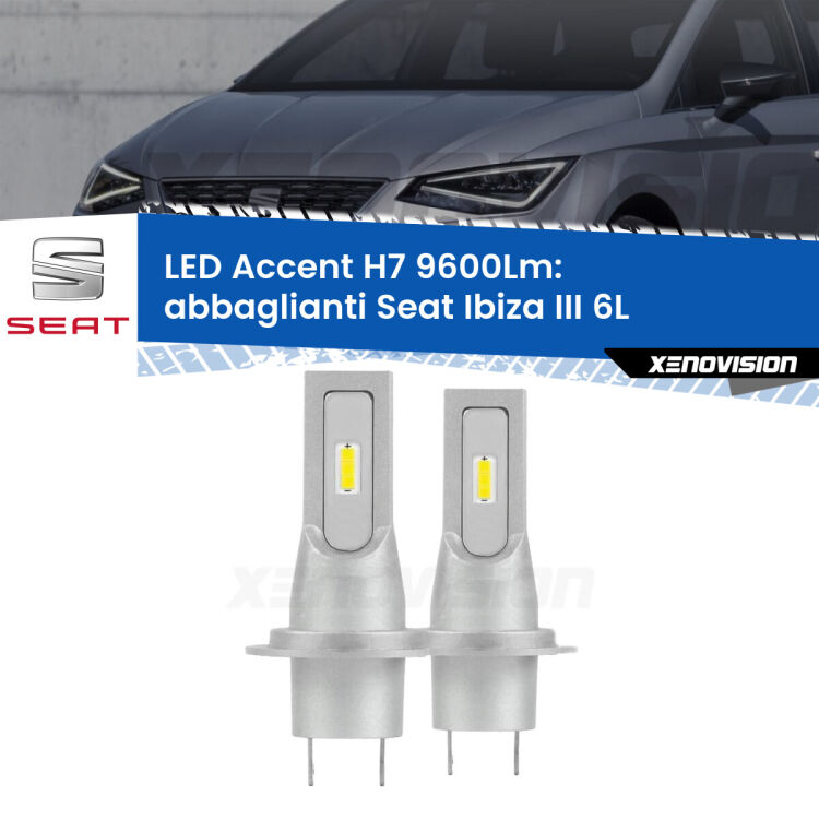 <strong>Kit LED Abbaglianti per Seat Ibiza III</strong> 6L con doppia lampada con fari Xenon.</strong> Coppia lampade <strong>H7</strong> senza ventola e ultracompatte per installazioni in fari senza spazi.