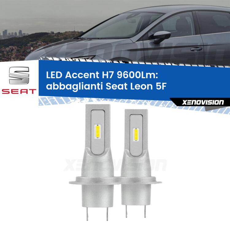 <strong>Kit LED Abbaglianti per Seat Leon</strong> 5F 2012in poi.</strong> Coppia lampade <strong>H7</strong> senza ventola e ultracompatte per installazioni in fari senza spazi.