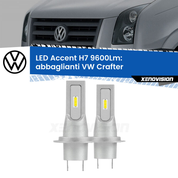 0 Abbaglianti LED H7 9600Lm per VW Crafter  2006 -2016 <strong>Kit LED Abbaglianti per VW Crafter</strong>  2006 -2016.</strong> Coppia lampade <strong>H7</strong> senza ventola e ultracompatte per installazioni in fari senza spazi.